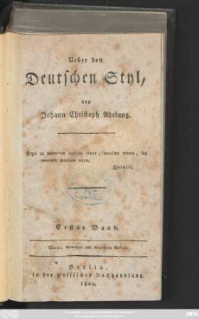 Bd. 1: Allgemeine Eigenschaften des Styles