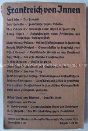 Gesellschaftstheoretische Fachzeitschrift "Süddeutsche Monatshefte" über Frankreich