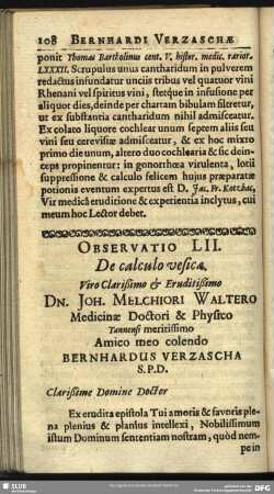 Observatio LII. De calculo vesicae