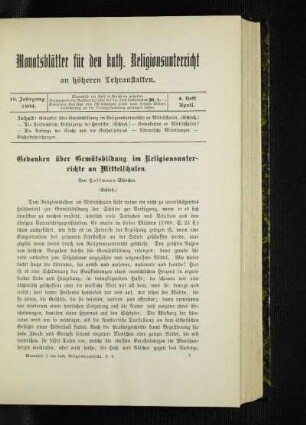 Gedanken über Gemütsbildung im Religionsunterrichte an Mittelschulen : (Schluß)