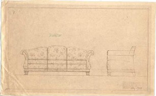 Niemeyer, Adalbert; Wohnräume, Möbel - Sofa (Ansicht, Schnitt)