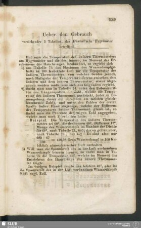 Ueber den Gebrauch vorstehender 3 Tabellen, das Daniell'sche Hygrometer betreffend