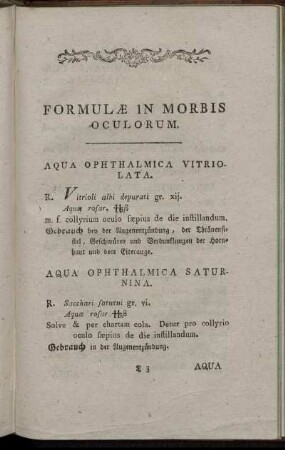 Formulæ In Morbis Oculorum.