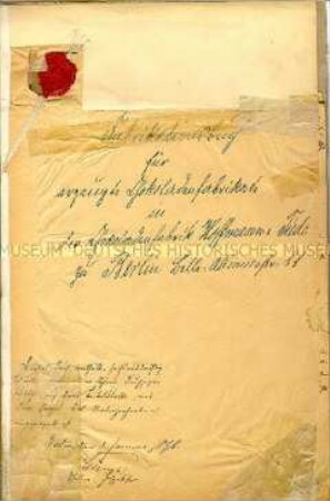 Fabrikationsbuch der Firma Hoffmann & Tiede, mit Siegel und Unterschriften - Sachkonvolut