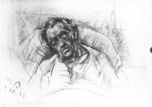 Der Bildhauer Ernst Barlach auf dem Krankenbett : Der Bildhauer Ernst Barlach auf dem Krankenbett. Kohlezeichnung (1938; M. Böhmer). Güstrow
