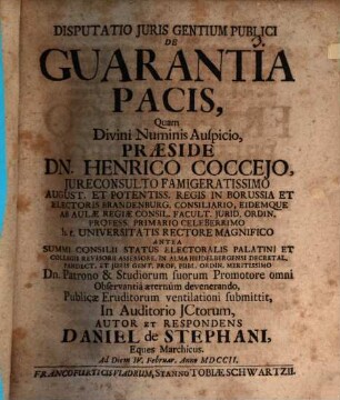 Disputatio Juris Gentium Publici De Guarantia Pacis