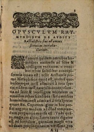 Opusculum Raimundinum de auditu Kabbalistico ...