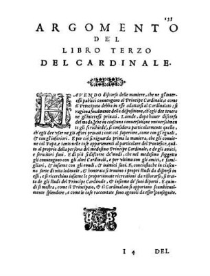 Argomento Del Libro Terzo Del Cardinale.
