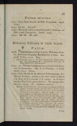 75-87, Bibliorum Editiones in variis linguis - Philologia et Antiquitas Orientalis et Biblica