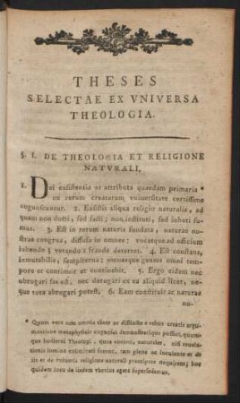 Theses Selectae Ex Universa Theologia.