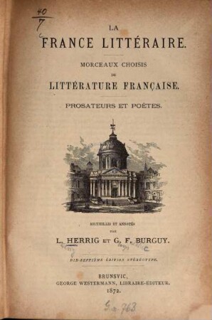 La France littéraire : morceaux choisis de littérature française ...