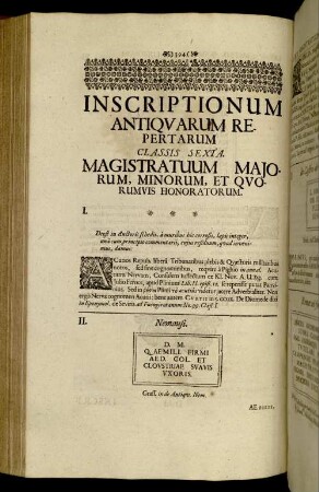 Classis Sexta. Magistratuum Maiorum, Minorum, Et Quorumvis Honoratorum