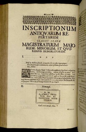 Classis Sexta. Magistratuum Maiorum, Minorum, Et Quorumvis Honoratorum