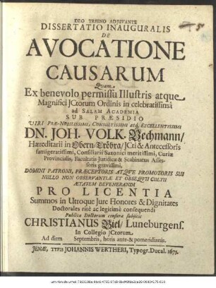 Dissertatio Inauguralis De Avocatione Causarum