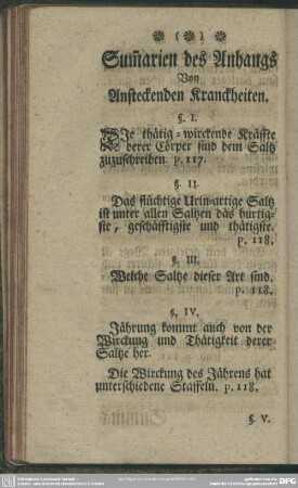Sum[m]arien des Anhags Von Ansteckenden Kranckheiten
