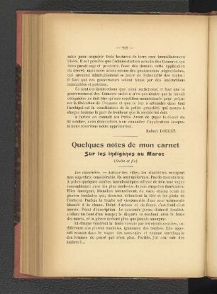 Quelques notes de mon carnet sur led indigènes au Maroc.