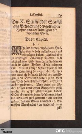 Die X. Stuffe oder Staffel aus Betrachtung des göttlichen Wesens nach der Aehnligkeit der cörperlichen Größe.