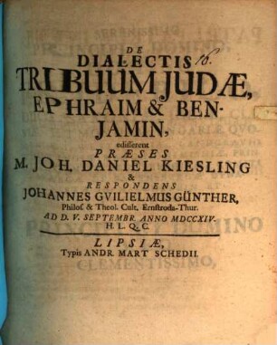 De dialectis tribuum Iudae, Ephraim et Beniamin