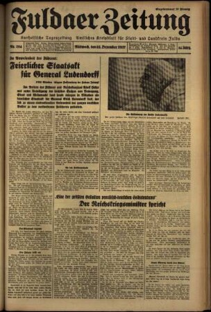 Erste Ausgabe vom Mittwoch, den 22. Dezember 1937.
