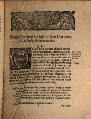 Status naturalis Hobbesii in corpore iur. civ. defensus et defendendus : occasione L. 5 de Iust. et I.