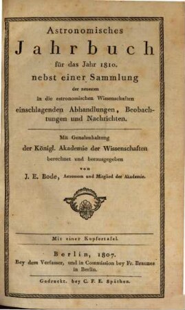 Astronomisches Jahrbuch. 1810 (1807)