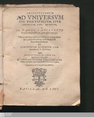 Institvtionvm// Ad Vniversvm// Ivs Pontificivm, Sive// Canonicvm, Libri Qvatvor