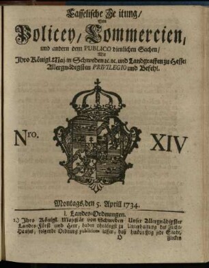 Nro. XIV, Montags, den 5. Aprill 1734