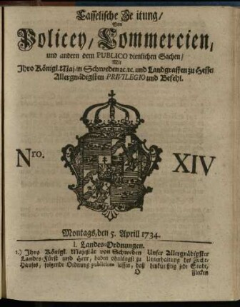 Nro. XIV, Montags, den 5. Aprill 1734