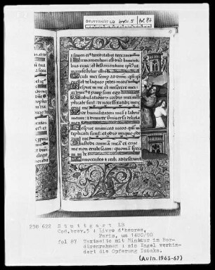 Lateinisches Stundenbuch (Livre d'heures) — Ein Engel verhindert die Opferung Isaaks, Folio 87recto
