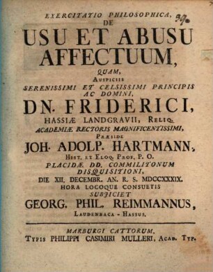 Exercitatio philos. de usu et abusu affectuum