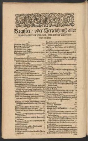 Register/ oder Verzeichnuß aller der vornembsten Puncten/ so in diesem Güldinen Fluß zufinden.