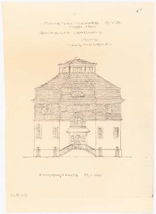 Achteckiges Landhaus Monatskonkurrenz März 1924: Aufriss Eingangsseite 1:100