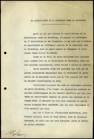 Exposé zur Anastylose der Nordperistase des Parthenon