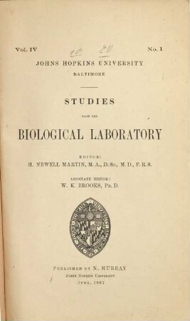 Studies from the Biological Laboratory. 4. 1887/90, Nr. 1 - 3