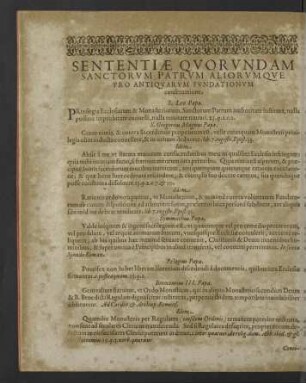 Sententiae quorundam sanctorum patrum aliorum que pro antiquarum fundationum conseruatione.