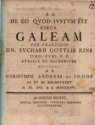 De Eo Qvod Ivstvm Est Circa Galeam
