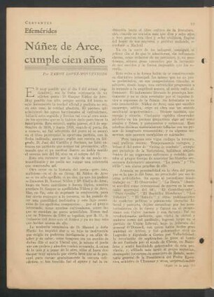 Núñez de Arce cumple cien años : Efemérides