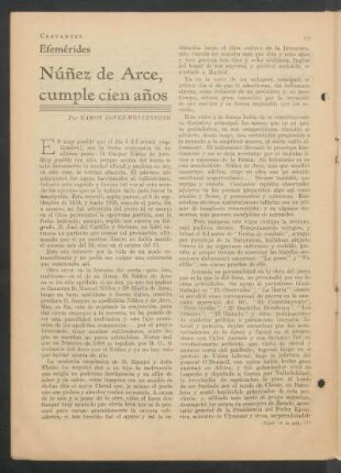 Núñez de Arce cumple cien años : Efemérides