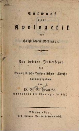 Entwurf einer Apologetik der christlichen Religion