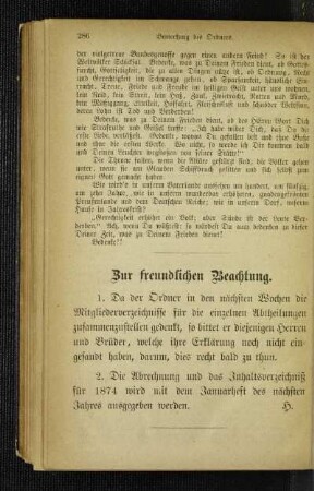Zur freundlichen Beachtung