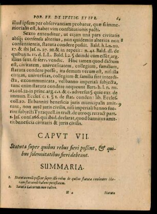 Caput VII. Statuta super quibus rebus fieri poßint, et quibus solennitatibus fieri debeant.