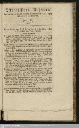 Literarischer Anzeiger. No. V