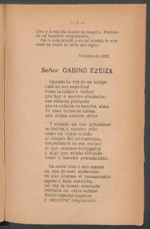 Señor Gabino Ezeiza : Octubre de 1892