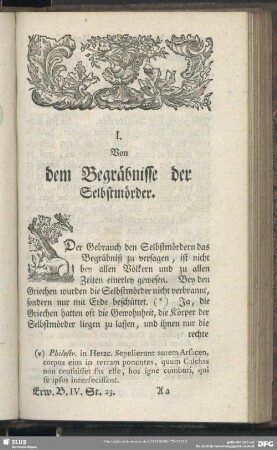 I. Von dem Begräbnisse der Selbstmörder