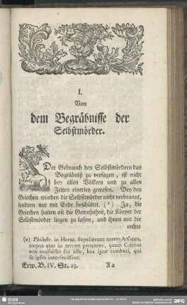 I. Von dem Begräbnisse der Selbstmörder