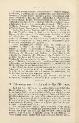 III. Lohnbewegungen, Streiks und sonstige Differenzen.