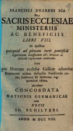 Francisci Duareni De sacris ecclesiae ministeriis ac beneficiis libri VIII
