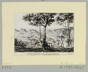 Der Brand bei Hohnstein in der Sächsischen Schweiz, mit der Aussicht nach Südwesten auf die Tafelberge und das Elbtal, aus dem Bilderbogen "Die sächsische Schweiz von Ludwig Richter"