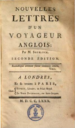 Nouvelles lettres d'un voyageur anglois