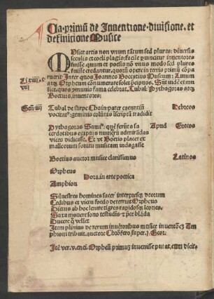 Ca. primum de Inventione. divisione. et definitione Musice